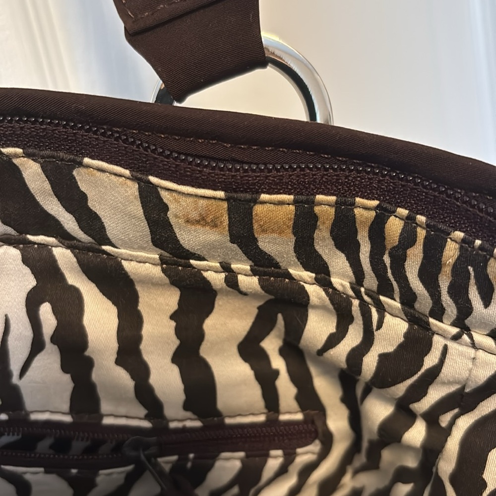Vera Bradley Large Brown Quilted Shoulder / Tote Bag with Zebra Print Interior - Picture 10 of 11